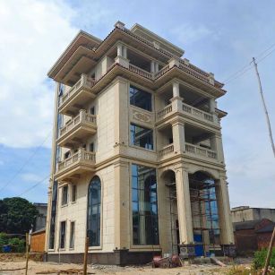 保山 黄金麻花岗岩石材别墅外墙干挂搭配（雕花栏杆花瓶柱门楼罗马柱）