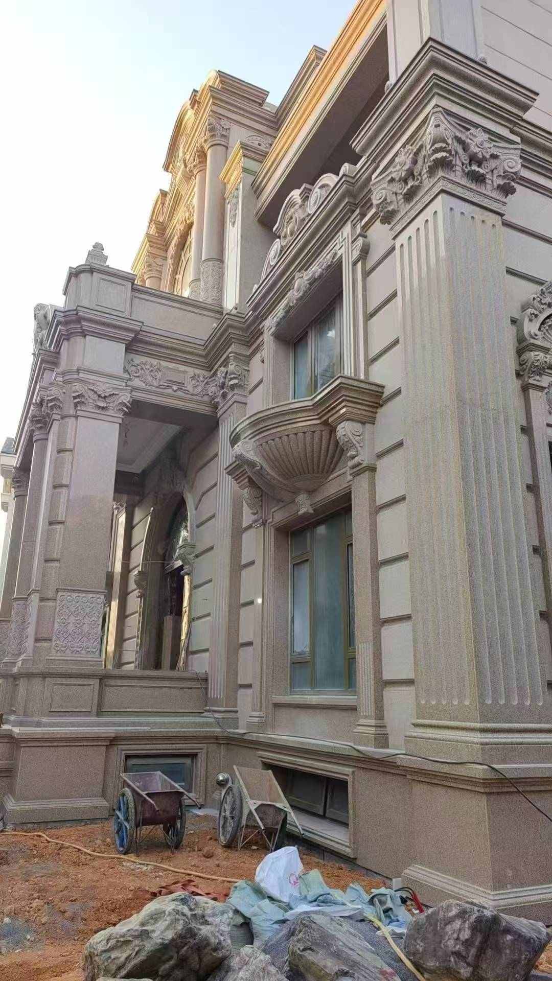 保山 黄金麻花岗岩光面别墅外墙干挂施工完成