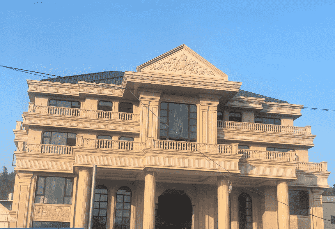 保山黄金麻别墅外墙干挂石材效果示例