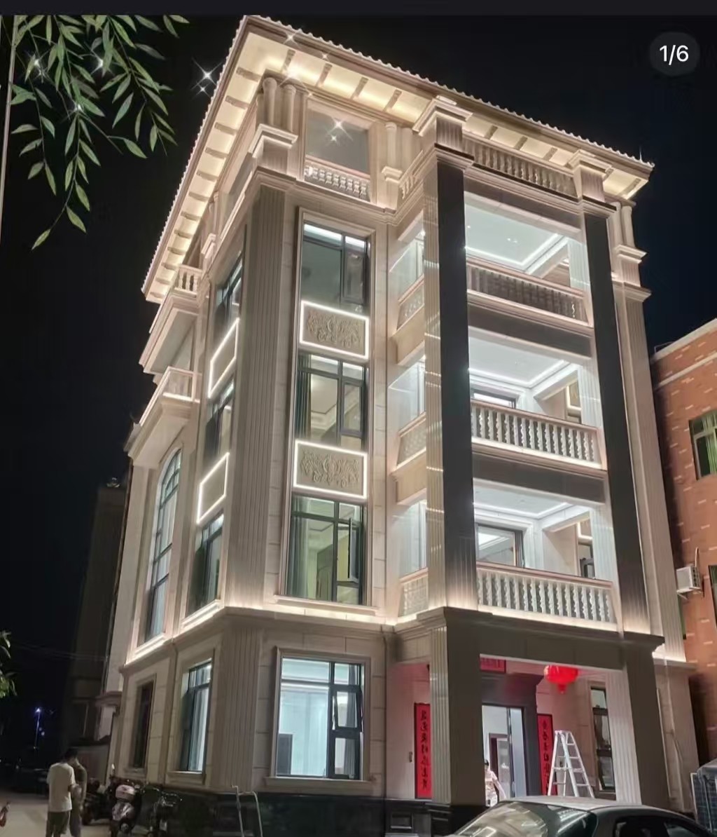 保山 芝麻白花岗岩别墅外墙夜间效果